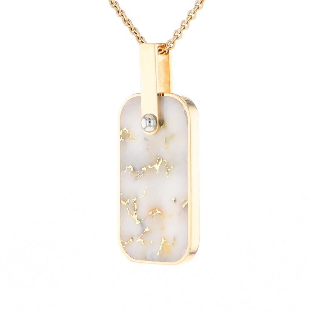 Gold Quartz Necklace Dog Tag Double Sided Inlaid Cross Pendant