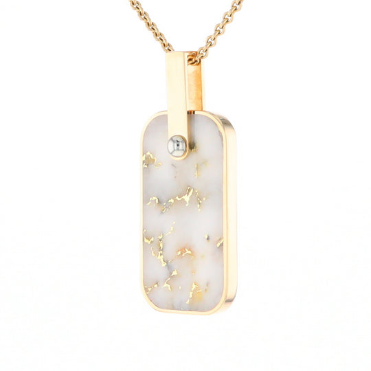 Gold Quartz Necklace Dog Tag Double Sided Inlaid Cross Pendant