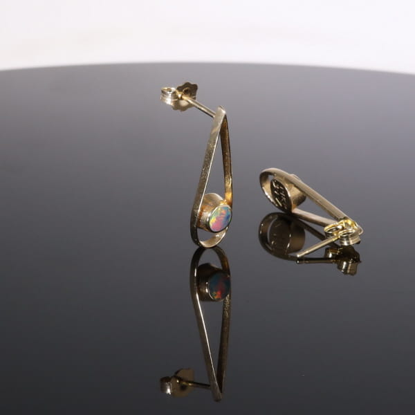 Opal Earrings Round Inlaid Open Tear Drop Design Studs