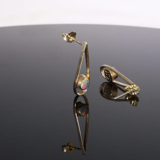 Opal Earrings Round Inlaid Open Tear Drop Design Studs