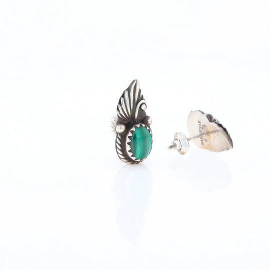 Malachite Feather Stud Earrings