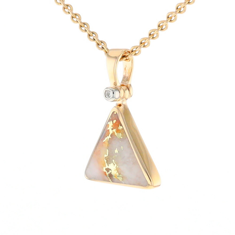 Gold Quartz Necklace Triangle Inlaid Pendant with .02ct Diamond