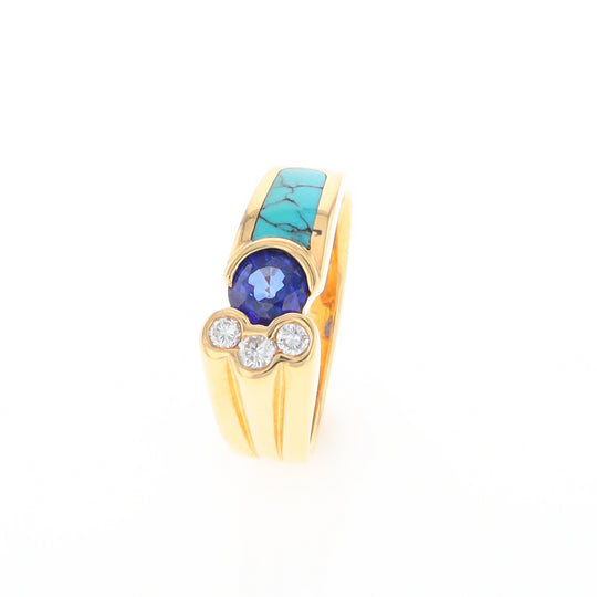 Turquoise Inlaid Ring with Sapphire and 0.23ctw Diamonds