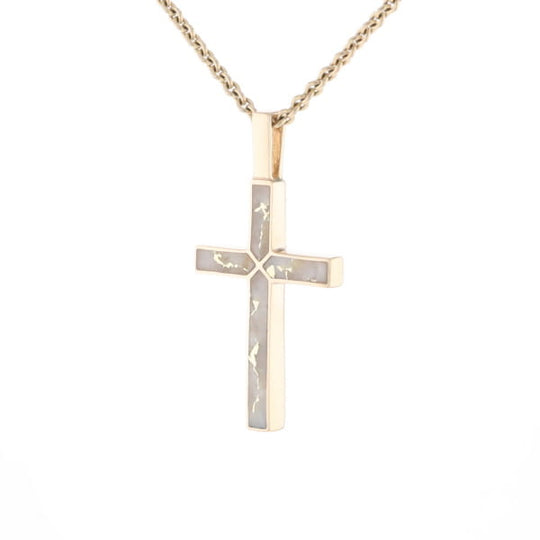 Gold Quartz Pendant 4 Section Inlaid Cross Pendant