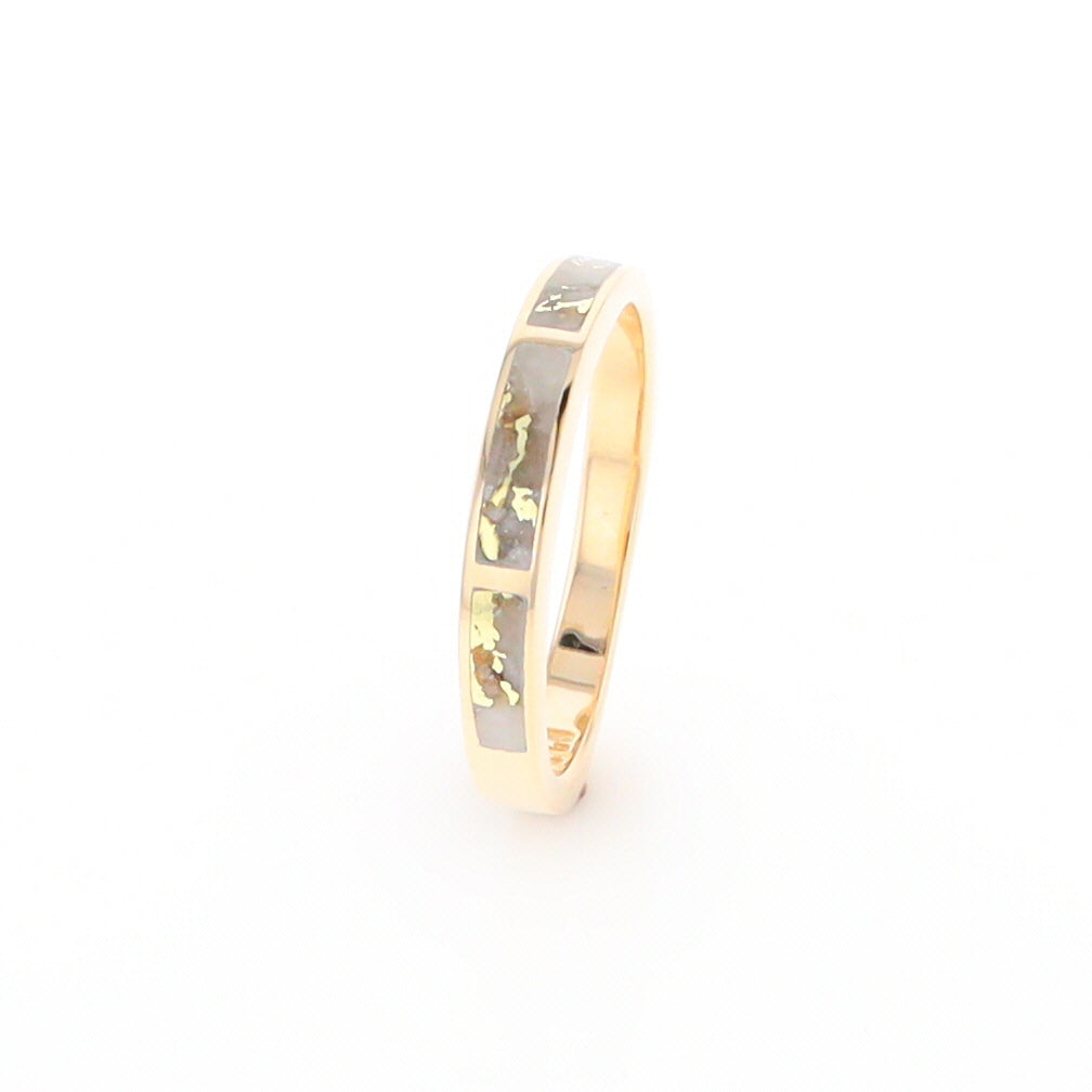 Gold Quartz Ring 3 Rectangle Section Inlaid Band