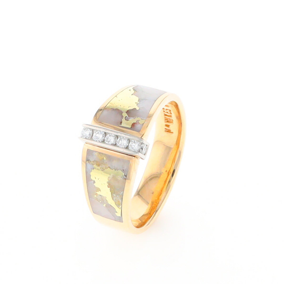 Gold Quartz Ring Double Sided Inlaid with .19ctw Round Diamonds