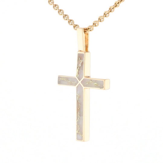 Gold Quartz Pendant 4 Section Inlaid Cross Pendant