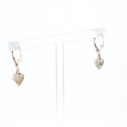 Silver Gold Quartz Inlaid Heart Earrings - G3