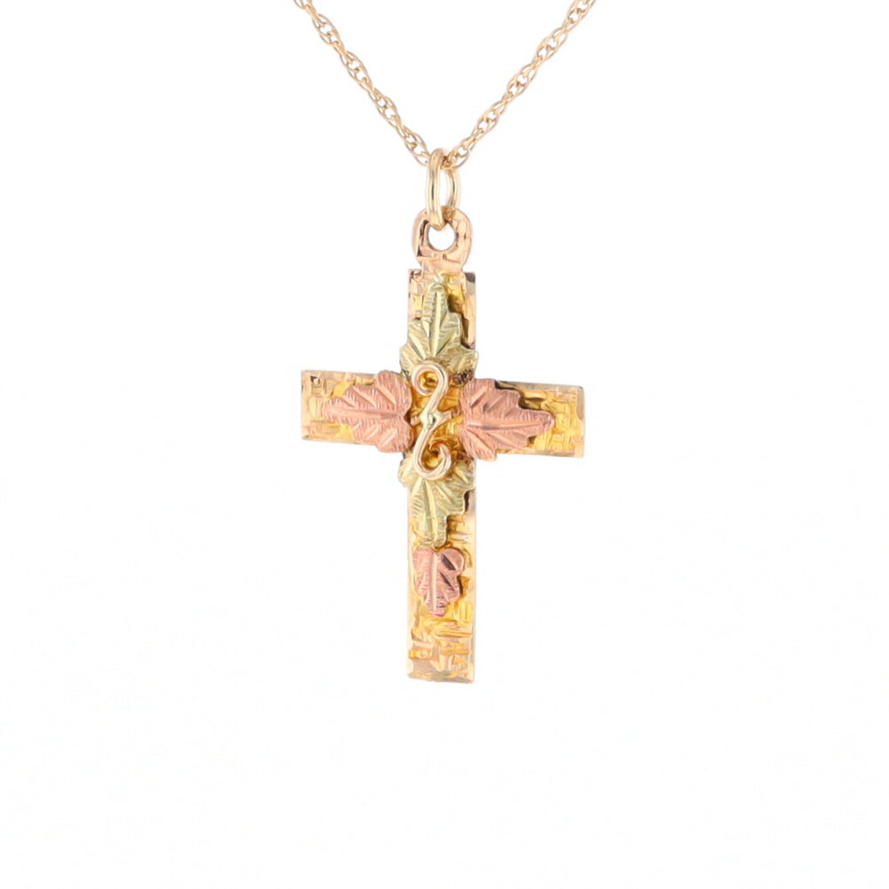 Black Hills Gold Green & Rose Leaf Cross