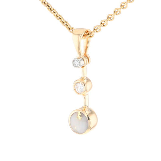 Gold Quartz Necklace Round Inlaid Design Pendant With .10ctw Round Diamond