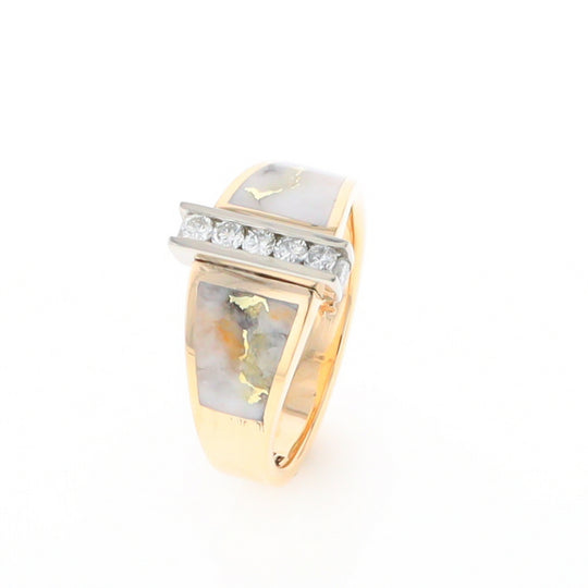 Gold Quartz Ring Double Sided Inlaid Design with .23ctw Diamonds