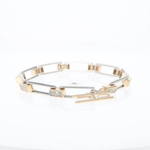 Gold Quartz Bracelet Rectangle Link Inlaid with Toggle Clasp G2