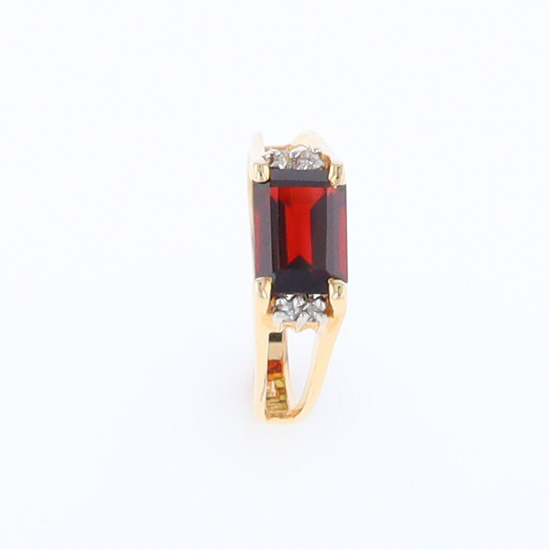 Emerald Cut Garnet Ring with Diamond Accents