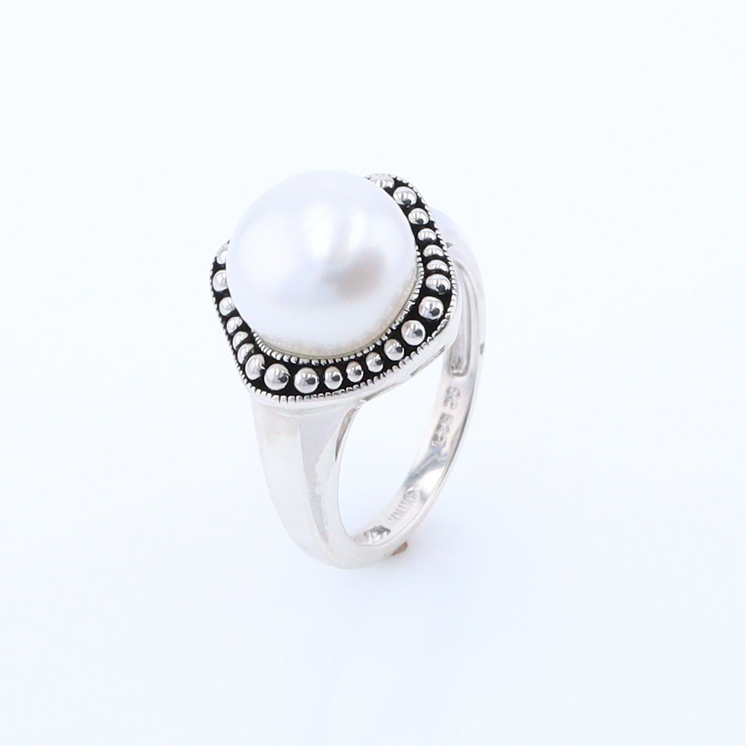 Pearl with Milgrain Halo Ring