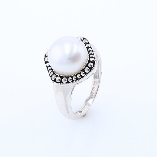 Pearl with Milgrain Halo Ring