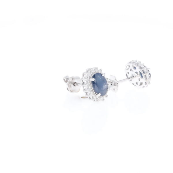 Oval Blue Sapphire Earrings With Halo