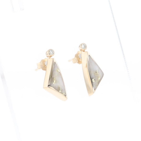 Gold Quartz Earrings Triangle Shape Inlaid with .04ct Round Diamonds - G2