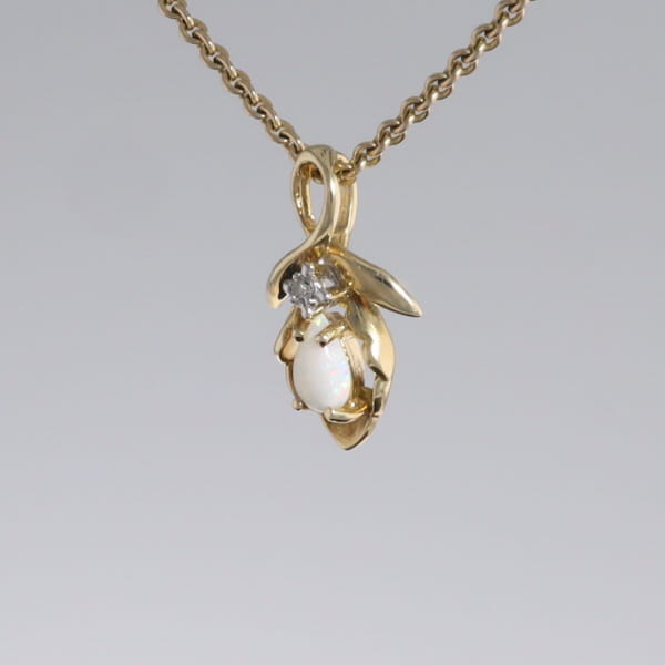 Pear-leaf Opal and Diamond Pendant