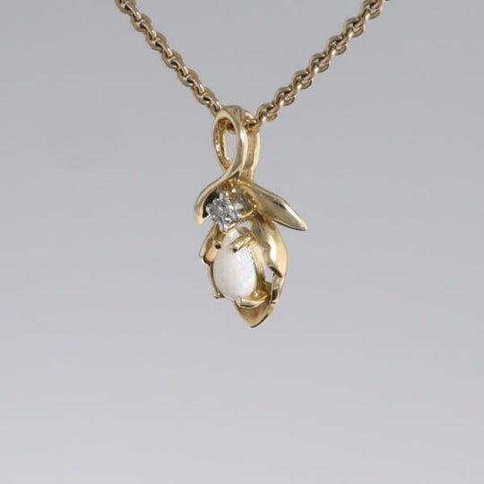 Pear-leaf Opal and Diamond Pendant