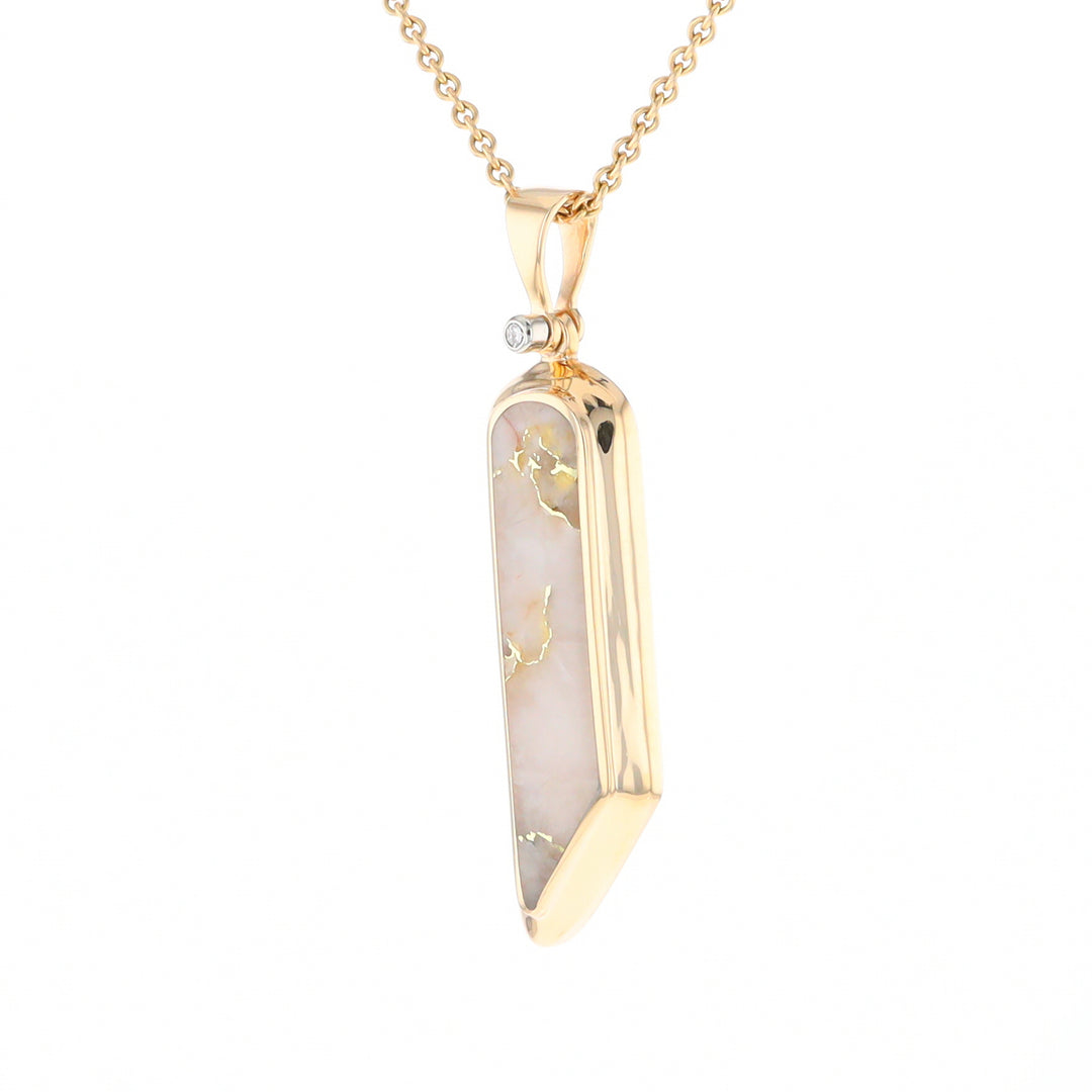 Gold Quartz Long Geometric Inlaid Pendant