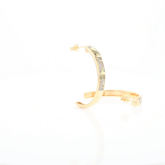 Gold Quartz Hoop Earrings 3 Section Inlaid Design G2