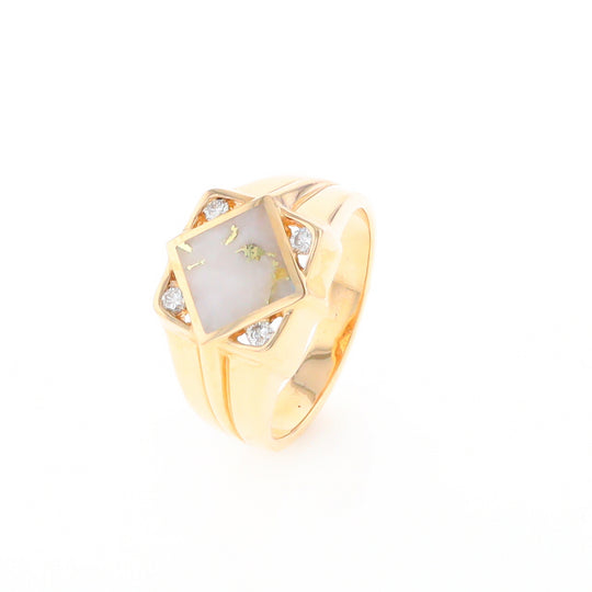 Gold Quartz Mens Ring with Diamond Accents