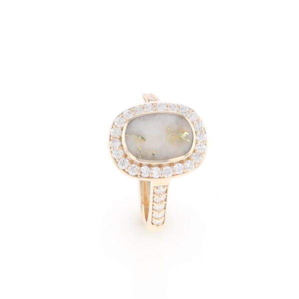 Rectangular Gold Quartz Inlaid Ring with 0.65ctw Diamond Halo