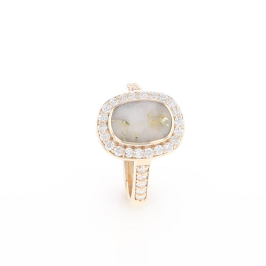 Rectangular Gold Quartz Inlaid Ring with 0.65ctw Diamond Halo