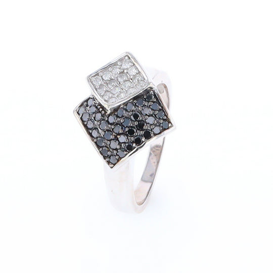 Double Pavé Black and White Diamond Ring