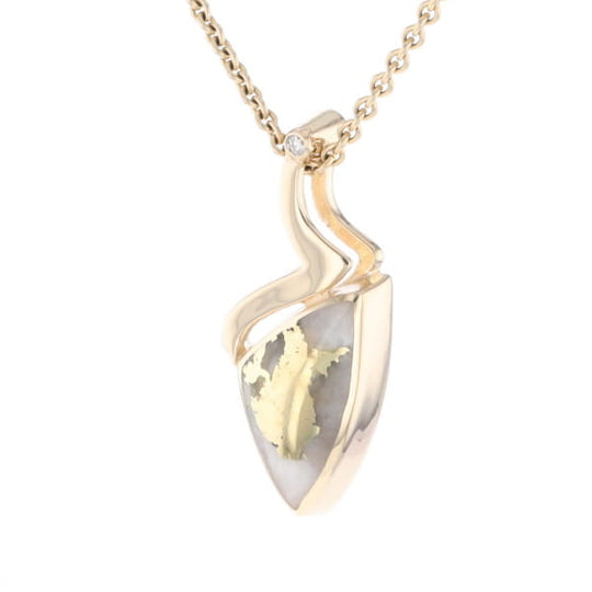 Gold Quartz Triangulare Inlaid Pendant with Diamond Accent
