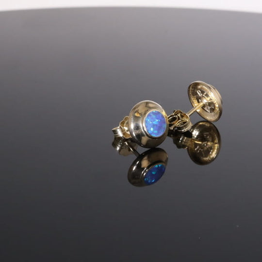 Opal Earrings Round Inlaid Design Studs