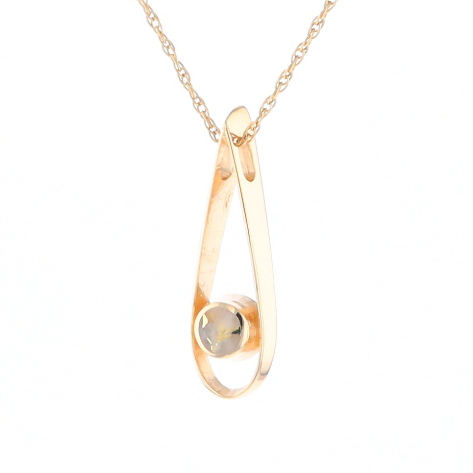 Open Teardrop Round Gold Quartz Inlaid Pendant