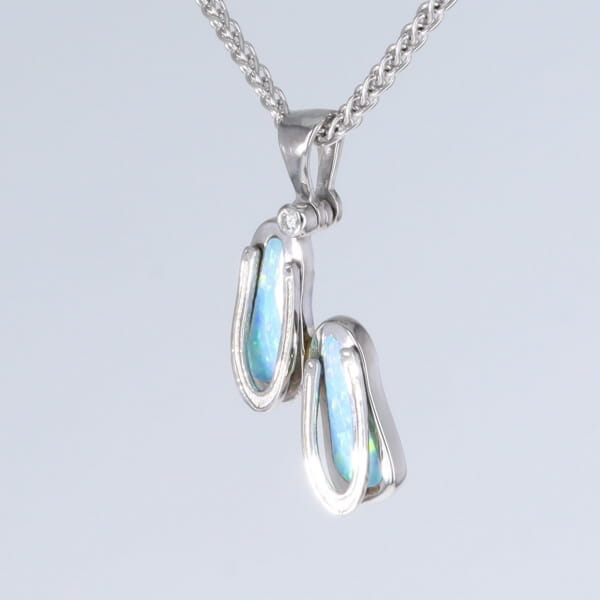 Opal Pendant Sandals Double Inlaid Design with .02ct Round Diamond