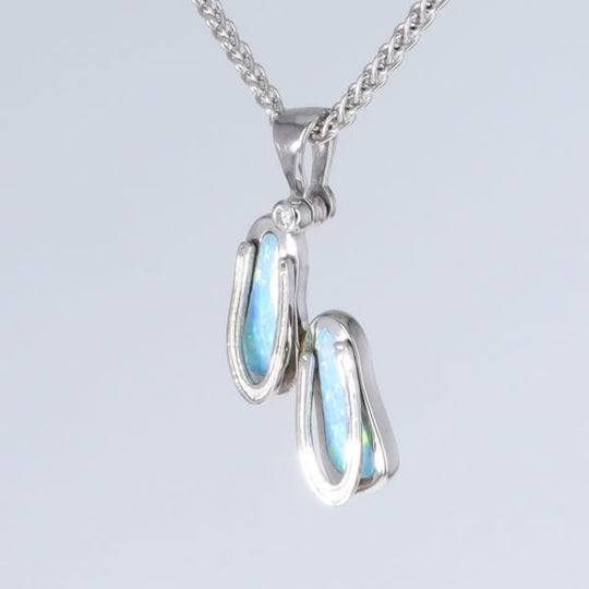 Opal Pendant Sandals Double Inlaid Design with .02ct Round Diamond