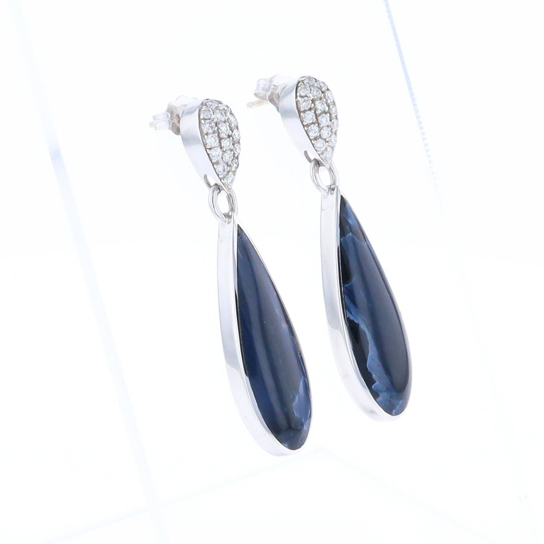 Natural Pietersite Inlaid Teardrop 0.22ctw Diamond Earrings