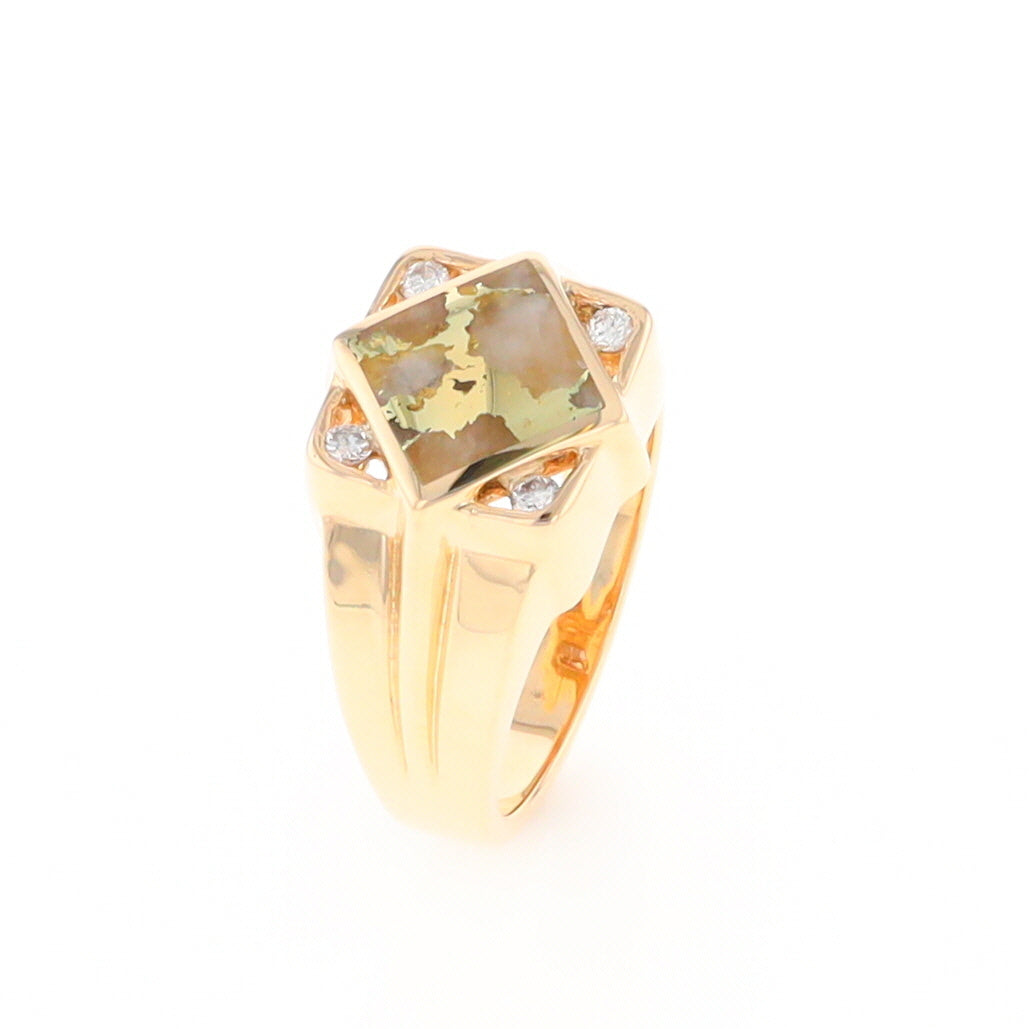 Gold Quartz Mens Ring with Diamond Accents