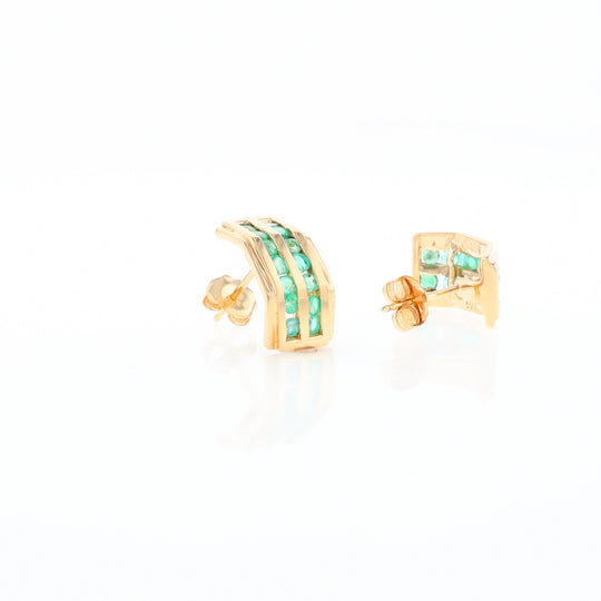 Semi-Hoop Channel Emerald Earrings