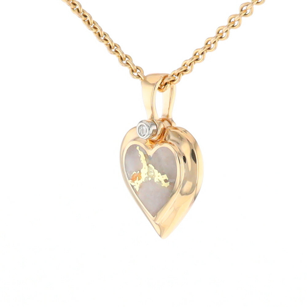 Gold Quartz Heart Shape Inlaid Pendant with .02ct Diamond