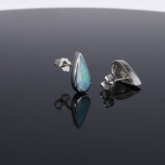 Opal Earrings Tear Drop Inlaid Design Studs