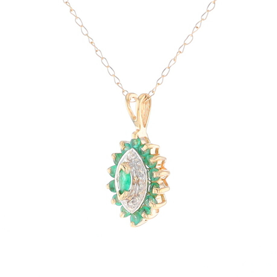 Marquise Cluster Emerald and Diamond Necklace