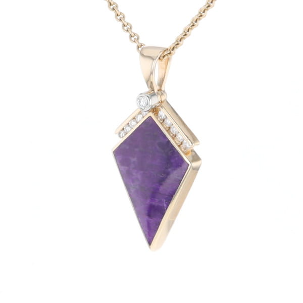 Sugilite Kite Shape Inlaid Pendant with 0.19ctw Diamonds
