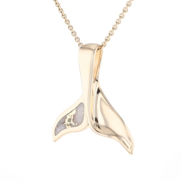 Whale Tail Natural Gold Quartz Single Side Inlaid Pendant