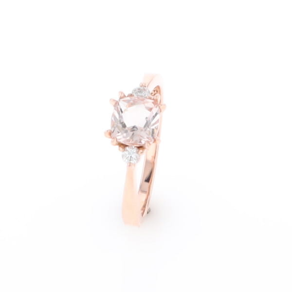 Morganite 1ct Cushion Cut  and Diamond Three Stone Engagement Ring