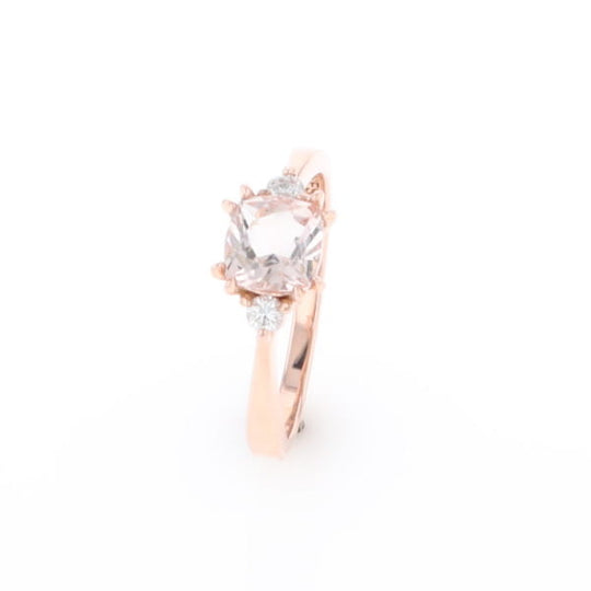 Morganite 1ct Cushion Cut  and Diamond Three Stone Engagement Ring