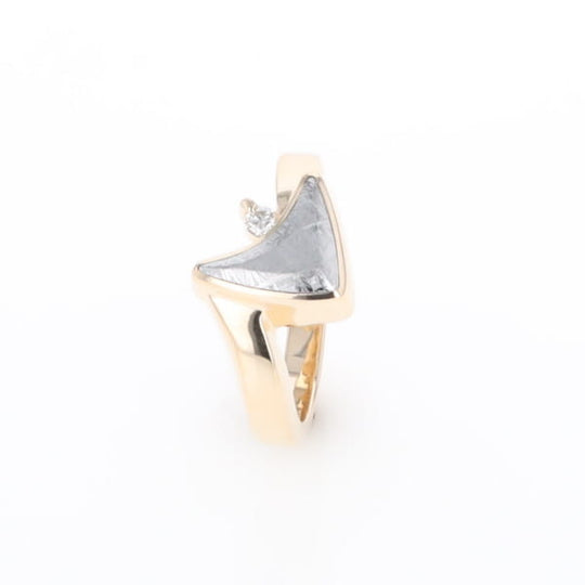 Meteorite Ring Boat Sail Inlaid Design with .04ctw Round Diamond