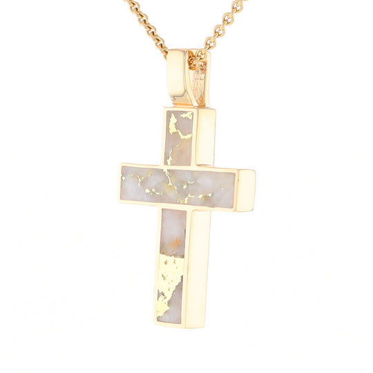 Gold Quartz Pendant Cross Design 3 Section Inlaid Pendant