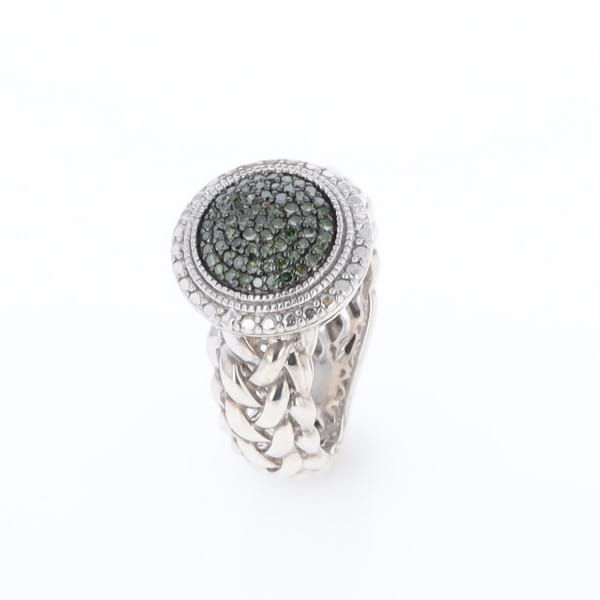 Green Diamond Braided Cluster Ring