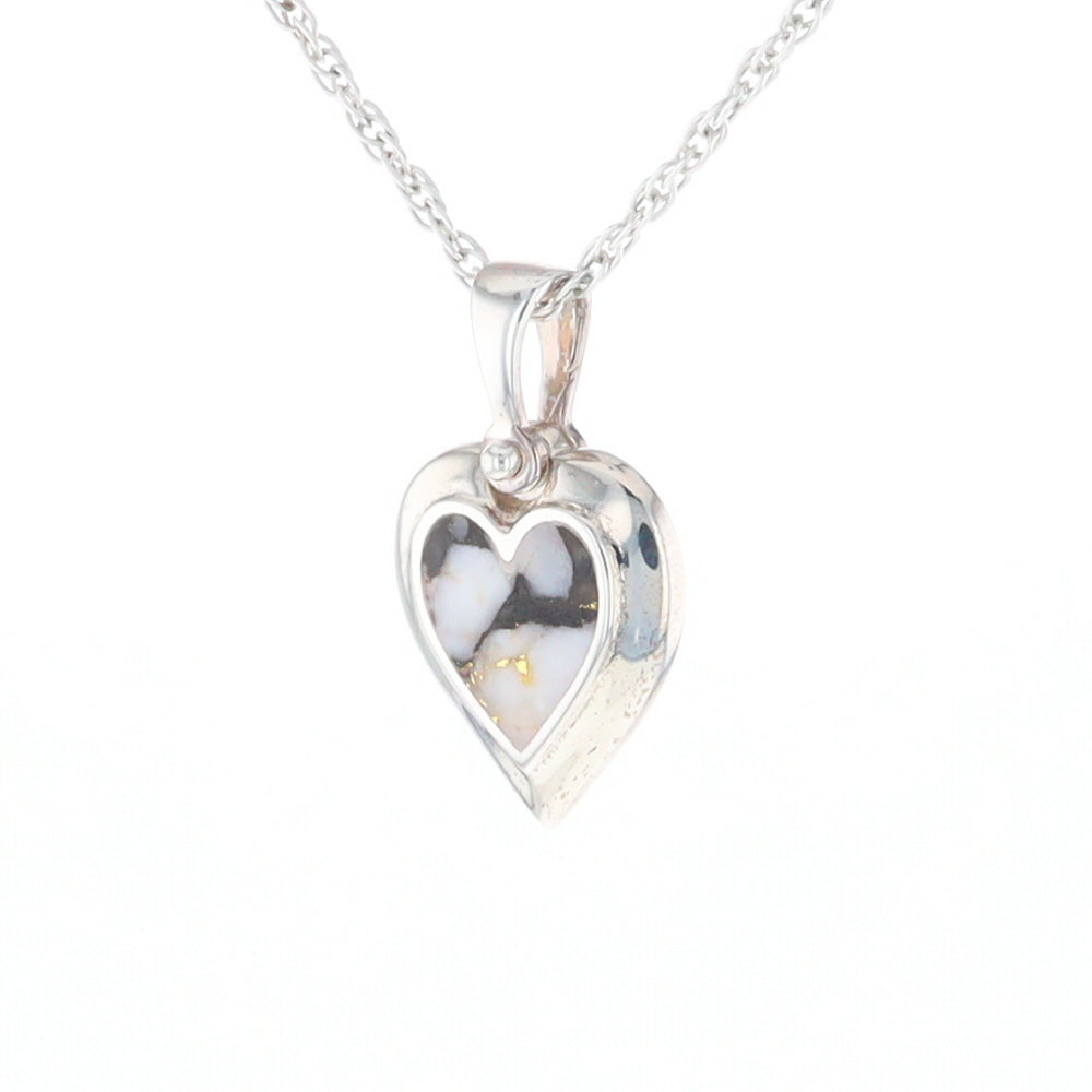 Sterling Silver Gold Quartz Inlaid Heart Pendant - G3