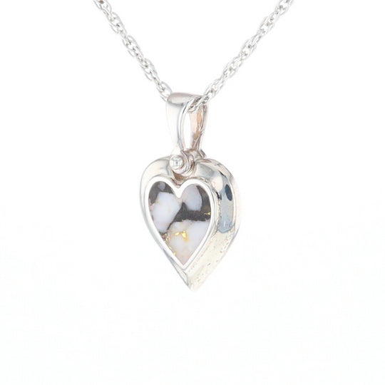 Sterling Silver Gold Quartz Inlaid Heart Pendant - G3