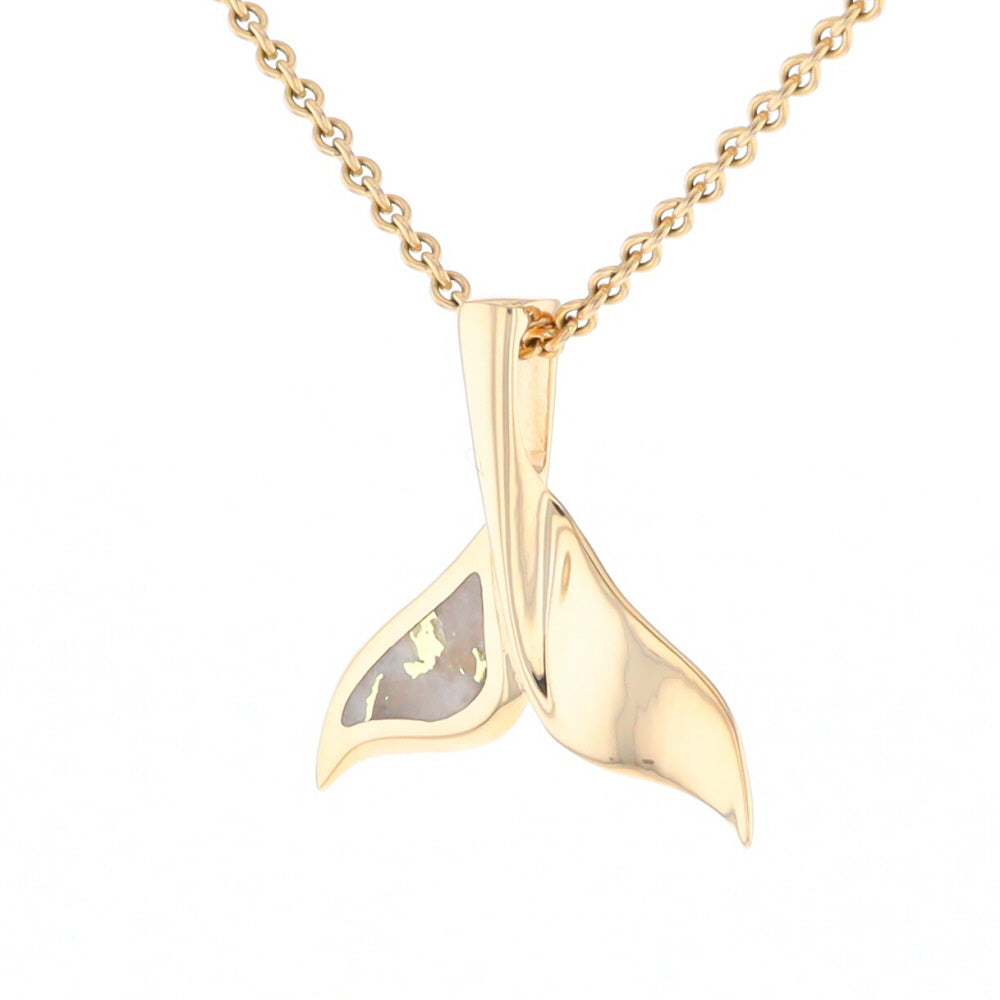 Whale Tail Necklaces Single Sided Gold Quartz Inlaid Sea life Pendant